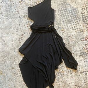 Express Y2K One shoulder Side Cutout Black Asymmetrical Dress with Belt